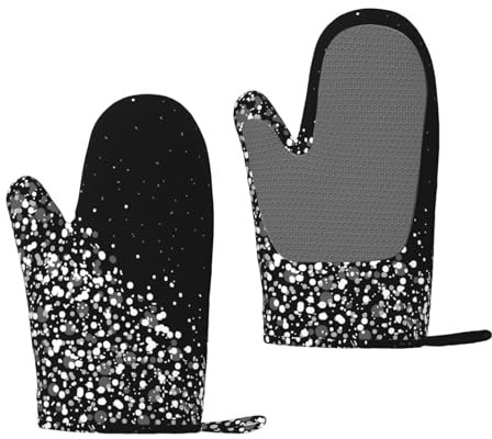 Schwarz Weiß Glitter Gedruckt, Silikon-Ofenhandschuhe, rutschfeste Kochhandschuhe, hitzebeständige Backhandschuhe, EIN Paar