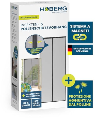 HOBERG Tenda per insetti e polline | Zanzariera per porta con bande magnetiche XXL | Zanzariera per porta del balcone | Zanzariera per polline - ideale anche come zanzariera | 80 x 210 cm