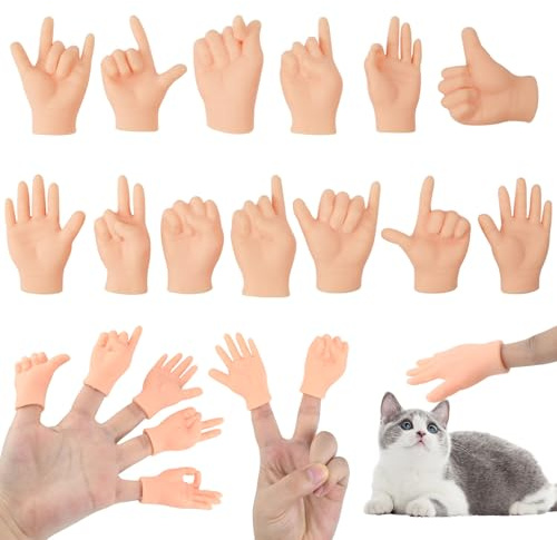 13Stks Lustige Kleine Hände Finger Requisiten, Interaktives Winzige Hände Fingerpuppen, Mini Gummihände, Miniatur Linke und Rechte Tiny Hands für Katzen Haustiere Spielparty