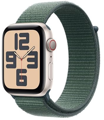 Apple Watch SE de 2.ª generación GPS + Cellular Smartwatch con Caja de Aluminio en Blanco Estrella de 44 mm y Correa Loop Deportiva Verde Lago. Monitores de entreno y sueño y Neutro en Carbono