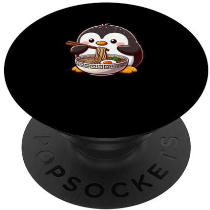 Niedlicher Pinguin isst Ramen mit Essstäbchen PopSockets Klebender PopGrip