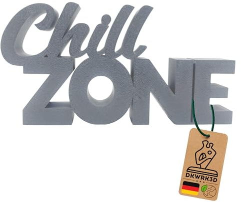 DKWRK3D Chill Zone Schild - Chillzone Aufsteller - Gaming Deko Schild Deko Wohnzimmer Kinderzimmer Dekoration Relax Schild Gaming Zimmer Schriftzug (Grau, M)