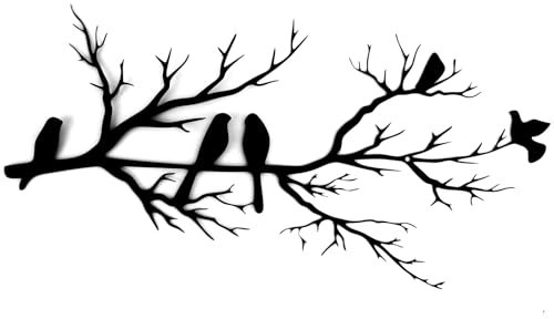 Aomhrek Wanddeko Metall Lack Wanddeko Flur Vogelsilhouette Vor Einem Baum Schwarz füR Balkon, Garten, Innen- und AußEndekoration