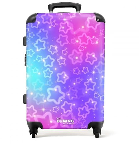 NoBoringSuitcases© Kinderkoffer Mädchen, Hartschalenkoffer Groß, Koffer | 72 L - Kinder, TSA, Koffer Mädchen, Kinder Reisekoffer Groß, Koffer Mittelgroß (Sternenmuster - Lila-Rosa, 67 cm - )