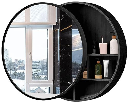 Armadio rotondo con specchio da bagno con porta scorrevole con contenitore in legno massello armadietto medicinale decorazione soggiorno armadio a specchio