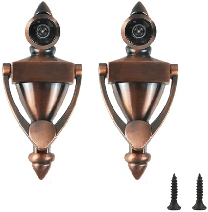 Geesatis 2Pcs Door Knocker with Peephole,5.3 inch Front Door Knocker,180 Degree View Angle Peephole,Red tan Color
