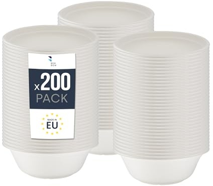 BenBow Einwegschale aus Bagasse 200 x 500ml, einweg suppenschalen, suppenteller, einwegschalen, Biologisch Abbaubar, Hitzebeständig bis 95°C, Ideal für Catering