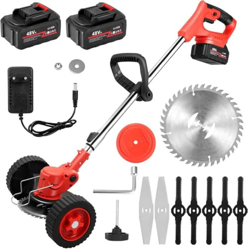 Decespugliatore a Batteria 48v Elettrico Con Testata Regolabile e Maniglia Telescopica, Tagliabordi Con Testa Girevole 90° per Il Taglio di Giardini
