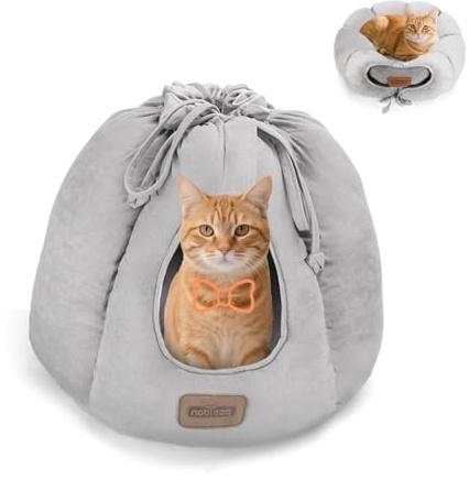 Nobleza Cama Tienda para Gatos 2 en 1, Convertible Cerrada o Abierta, Cueva Mediana Lavable, Casa para Mascotas Interior