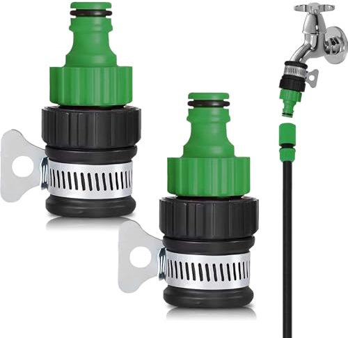 Universal Tap Hose Connector, ABS 12-16mm Hose Pipe Adapter with Adjustable Stainless Steel Collar for Kitchen Garden Bathroom Indoor and Outdoor(Green)