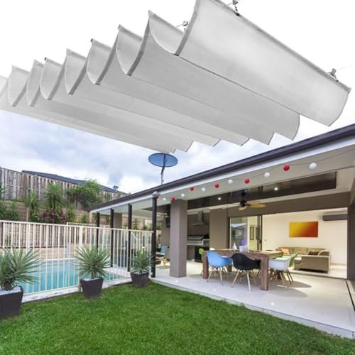 Cubierta de toldo retráctil, pérgola para Exteriores, Cubierta de Sombra para Patio de Piscina, Vela de Sombra Ondulada ，Vela de Sombra telescópica,Sombra,Respirable(W0.8*L14m/W2.62*L45.93ft)