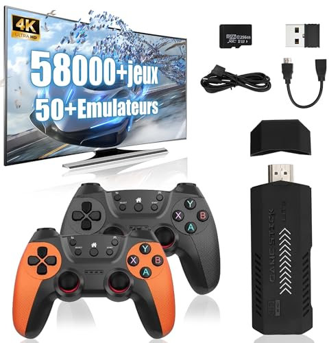 X2 Ultra Manette de Jeu Rétro 4K, Console de Jeux Préchargée 256G TF Card 58000+Jeux Classiques +50 Simulateurs, Manette sans Fil 2.4G, Stick Nostalgique de Jeux Vidéo Plug and Play