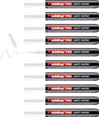 edding 790 Lackmarker – weiß - 10 Stifte – Rundspitze 2-3 mm – Lackmarker zum Markieren und Beschriften von Metall, Glas, Stein oder Kunststoff – hochdeckend, permanent, wischfest