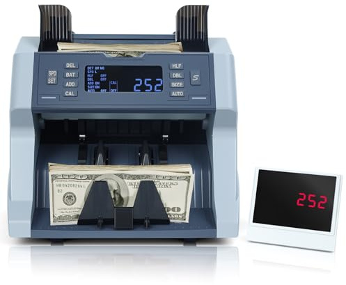 hatleues XD-500 Geldzählmaschine mit Wertzählung, UV/MG/IR/HLF/DL/Fälschungserkennung, gemischte Stückelung mit LCD-Display, 1500 Rechnungen/min, unterstützt USD, Euro, MXN, Weiß