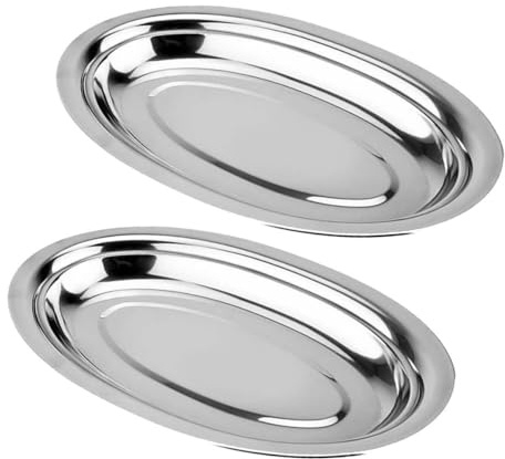 Alipis 2piezas Placa Ovalada De Acero Inoxidable Plato De Pescado Al Vapor Para Cocinar Plato De Almacenar Alimentos Para Fideos De Arroz Estilo Occidental Para Comida