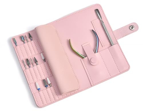 KAZIPOP Nail Drill Bits Holder Nail Drill Bit Storage Organizer Nail Bits Displayer Organizer Container 37 Holes Compact Storage Wallet for Manicure Tools (Not Include Tools) (Pink)