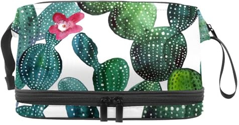 VAPOKF Watercolor Cactus Tropical Garden Cosmetic Bag for Women and Girls, Travel Toiletry Bag Makeup Handy Pouch Organizer Bag with Brush Compartment