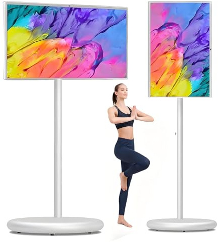 Portable Smart Tv,21.5/24/27/32 Inch Mobile Tv On Wheels, Rolling Tablet With Touchscreen Monitor,Wireless Connectivity, Live Tv, Battery Powered Stand, Remote, Battery Powered 8-10hours 27in4G+64G