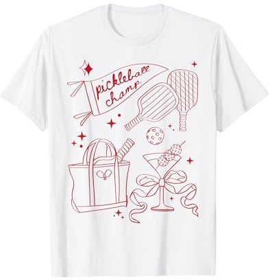Pickleball Doodles in Red, Pickleball Champ, Martini Glass T-Shirt