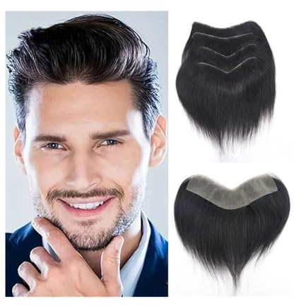 Für Männer Menschliches Haar Männer Toupet Volle PU Basis Stirn V Schleife Frontal Haaransatz Unsichtbare Haarteil Perückenkopf(18x4cm)
