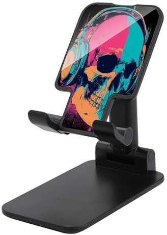 Jubonexis Human Skull Wearing Large DJ Headphones Cell Phone Stand Foldable Adjustable Phone Stand for Desk