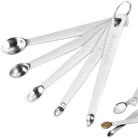5PCS Mini Measuring Spoons Set Stainless Small Teaspoon Micro Mg Scoop 1/64, 1/32, 1/16, 1/8, 1/4 TSP for Home for Cooking Baking Home Kitchen Measuring Tools Set