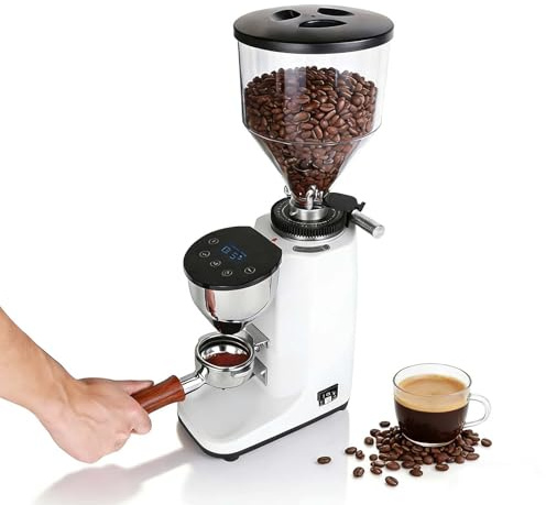 QFGain Molinillo De Café Programable con Pantalla Digital, DosificacióN AutomáTica para Espresso Doble/Simple, Encendido con Un Solo Toque White