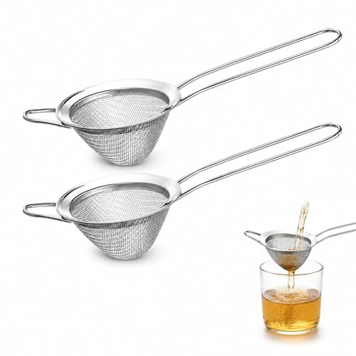 Stainless Steel Fine Mesh Tea Strainer, Small Metal Sieve for Loose Tea, Cocktails, Coffee Grounds & Flour, Ergonomic Handle, Dishwasher Safe Kitchen Filter Tool, 22x8cm