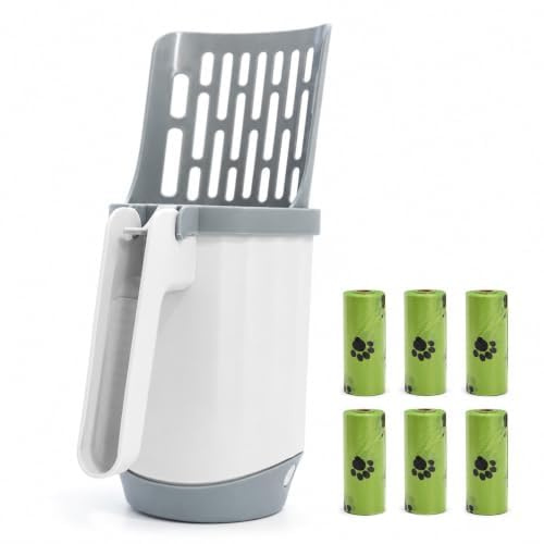 Cat Litter Scoop with Built-in Waste Container, Scoop and Bag Holder Combo, Easy Cleanup Solution for Cat Owners