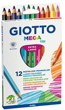 Giotto 220600 Gio Mega-Tri Astuccio 12 Maxi Pastelloni Colorati, Multicolore, 12 Unità, Confezione Da 1