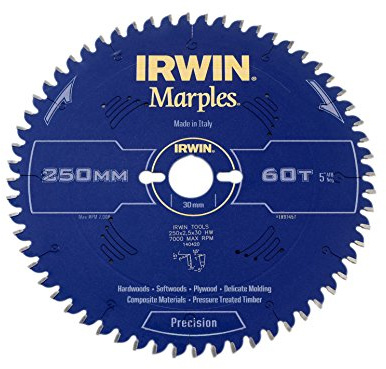 IRWIN IRW1897457 250 x 30mm 60-Teeth Irwin Marples Circular Saw Blade with ATB Tooth Grind/ Negative Hook