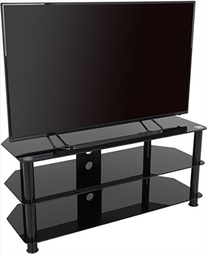AVF Black Glass Corner TV Stand, 114cm, up to 55 Inch, Corner Design | 114cm wide TV unit for 55 inch TVs; black glass shelves for media storage; corner design for living rooms