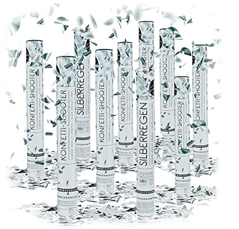 Relaxdays Set da 10 Cannoni spara coriandoli 40 cm, Carnevale, Idea Regalo Decorazione Matrimoni, gittata 6-8 m Metallici, Argento
