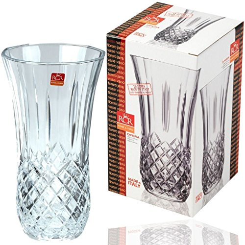 RCR Opera Collection 25cm Tall Crystal Flower Large Vase Cut Glass Vase Centrepiece - MADE IN ITALY