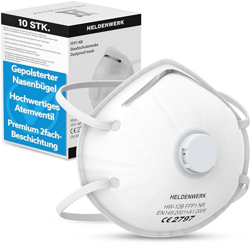 Heldenwerk® MascheRina con Antipolvere Valvola I Lavoro Respiratore Mascherine I Maschera Sottili Polveri Filtri FFP1 I Protettiva Maschere Antivirus