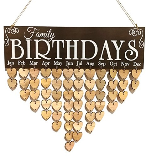 WINOMO Birthday Calendar Wall Hanging: Family Birthday Plaque with Tags Christmas Wooden Reminder Calendar Plaque Sign Board Family Celeration Home Decor Gift for Friend Mother Grandma