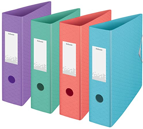 Esselte - Classeurs à Levier, Capacité 500 Feuilles, Dos de 82 mm, Classeur A4 Léger, Maison / Bureau, Motif Texturé, Gamme Colour'Breeze,Coloris Assortis, 629219