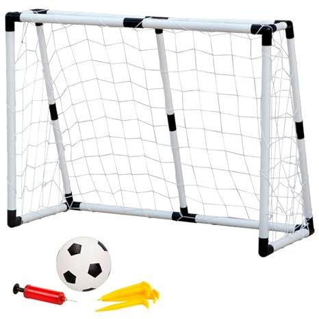 ColorBaby - Portería fútbol, Portería Plegable, con balón Ø10,5 cm, hinchador, Portería fútbol niños jardín, 132x101x59 cm, 8 piquetas, Juegos de Exterior, 6 años, CB Toys (40387)