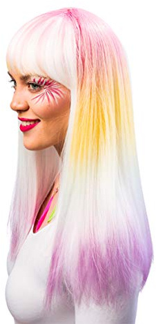 Damen Langhaar Perücke Pastell - Ideal für Cosplay, Fasching und Mottoparty zu Ihrem Kostüm ALS Meerjungfrau, Einhorn, Fee, Candy Girl oder Hippie
