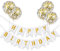 Meowoo Happy Birthday Banner Birthday Bunting with 5 Gold Confetti Latex Balloons Perfect for Birthday Party Decorations - White