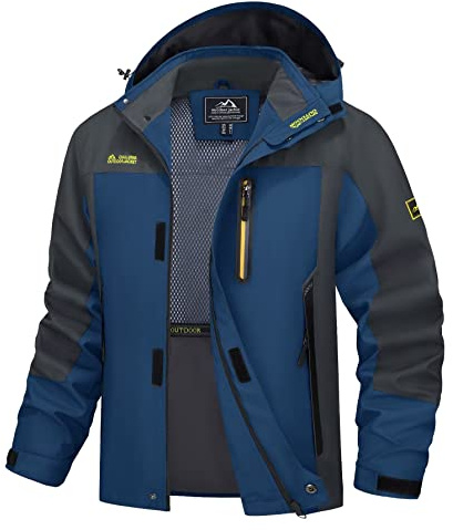 MAGCOMSEN Men's Lightweight Softshell Jacket Rain Waterproof Breathable Jacket Hiking Running Windbreaker Raincoat Denim Blue, L