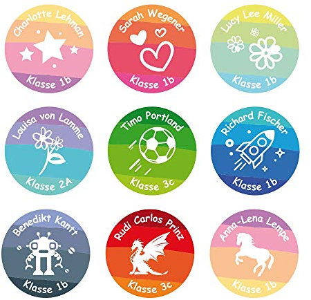 foliado® kids Namensaufkleber Kinder rund Etikett 35x35mm Sticker Namensetikett Schule Kita Kleidung personalisierte Klebeetiketten wasserfest (60 Stück) APD-006