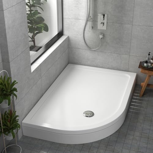 Bathroom Left Handed Offset Quadrant 1200 x 800mm Shower Tray with Riser Kit Plinth for Shower Enclosures Gloss White Slimline