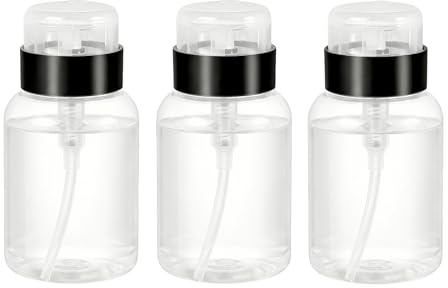 3Pcs 200ml 6.8 oz Push Down Lockable Pump Dispenser Bottles, Clear Refillable Empty Containers with Black Flip Cap for Nail Polish Remover, Makeup Remover & Facial Toner, Travel Cosmetic Pump Bottles