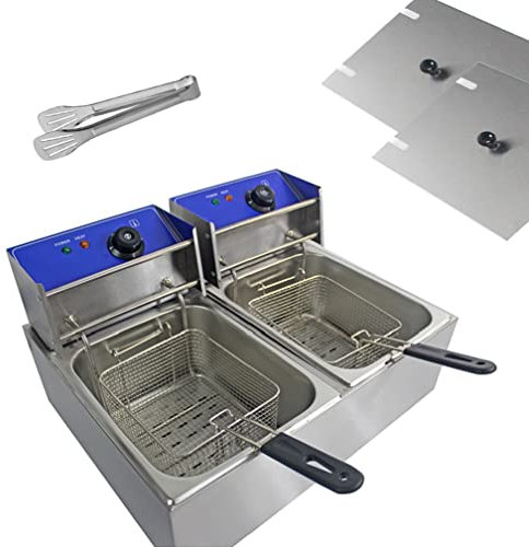 Deep Fat Fryer Commercial Electric Stainless Steel Chip Double Tank 20L 2500W x 2 with Lids