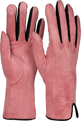 styleBREAKER Damen Touchscreen Handschuhe Farbkontrast | Leitfähige Fasern am Zeigefinger für Displays, weiches Fleece-Innenfutter, extrem elastische Passform für 16-21 cm Hand.