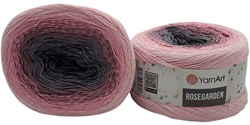 YarnArt Rosegarden Ullnystan, 500 gram, färggradient, 100 % bomull, stickylle, flerfärgad (rosa grå 313)