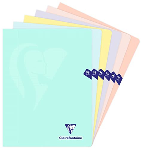 Clairefontaine 308368C Un Cahier Agrafé Mimesys PASTEL - 24x32 cm - 96 Pages Petits Carreaux avec Marge - Papier Blanc 90 g - Couverture Polypro Opaque - Couleur Aléatoire