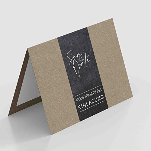 5 Karten zur Konfirmation mit Umschlägen, Motiv Tafel, Einladungskarten zur Konfirmation, Klappkarten im Set zu 5 Stk.