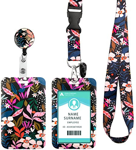 Ausweishülle mit Band, Ausweishalter Ausziehbar, Kartenhalter Ausweis mit Drehbarer Karabinerverschluss, für Frauen, Lehrer, Krankenschwestern, Doktor, Student(Pink Flower)